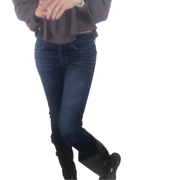 American Eagle AEO Sz 4 Long Jegging Jeans Mid-Rise Dark Wash Super Stretch - Picture 2 of 6